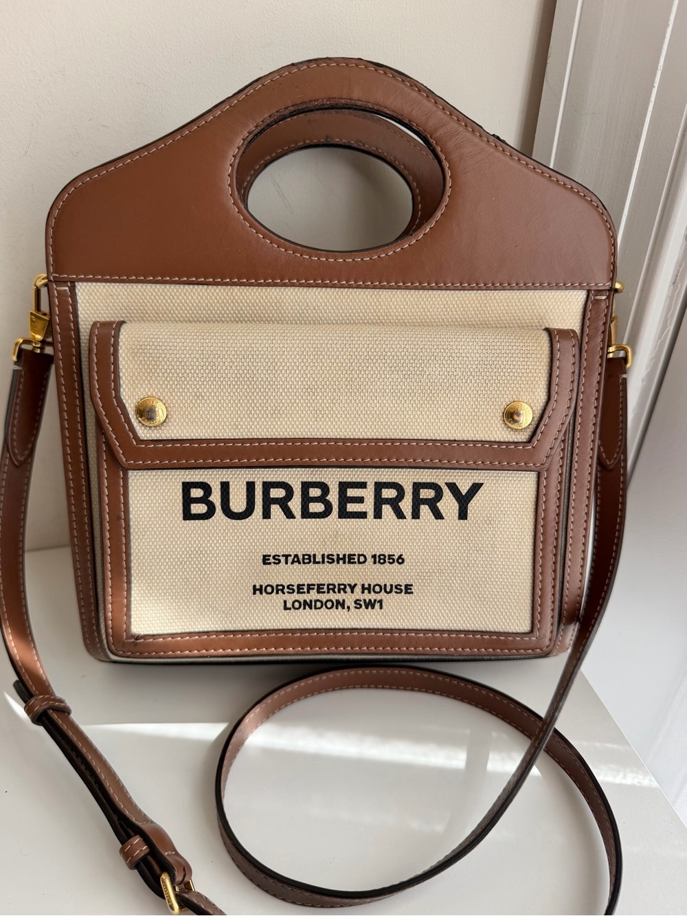 Authentic Burberry Mini Pocket Beige Malt Brown Crossbody Bag